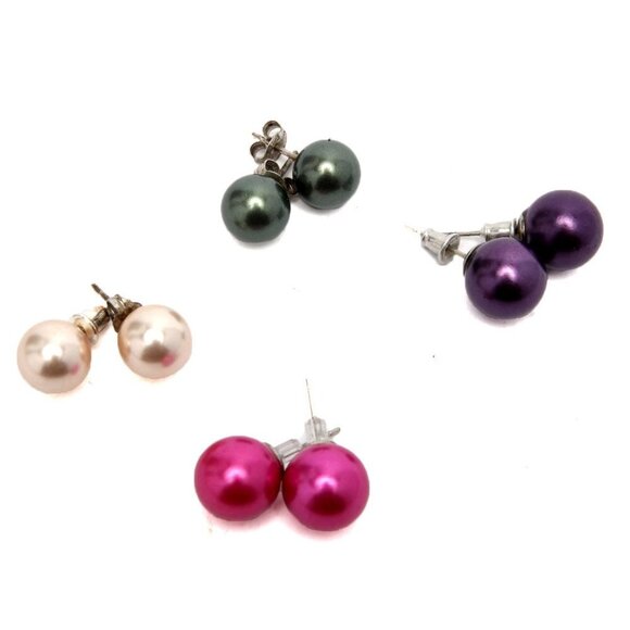 Faux Pearl Earrings Studs Large Pink Purple Green Cream - Lot of 4 Pairs - Picture 4 of 5